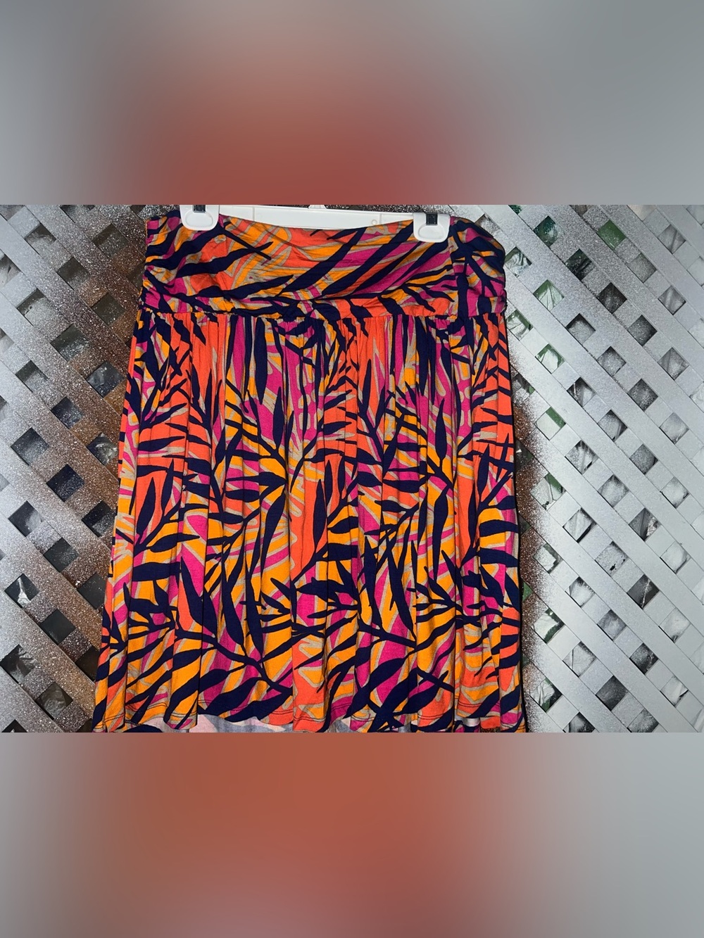Lane Bryant Vibrant Tropical Print Skirt in Orange, Pink & Navy Sz 14-16